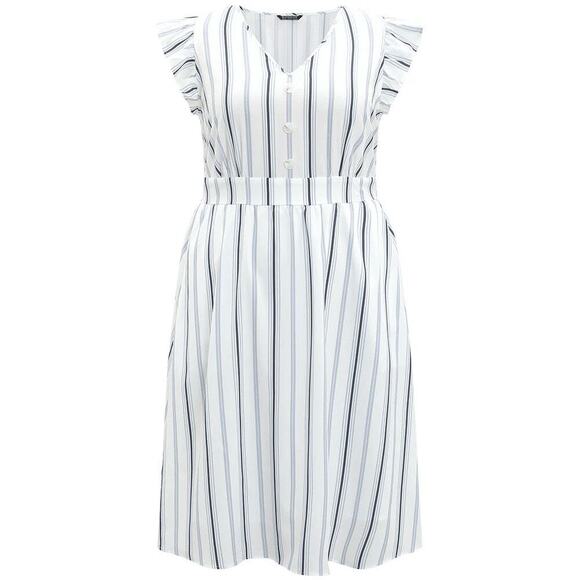 5X 28 Plus Size White Stripe BloomChic Midi Dress Pocket Ruffle Sleeve - Picture 8 of 11